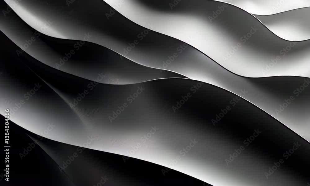 Poster abstract waves in flowing motion with a fabric texture and subtle reflections, rendering