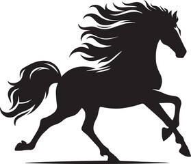 Black horse vector illustration silhouette of a wild running stallion