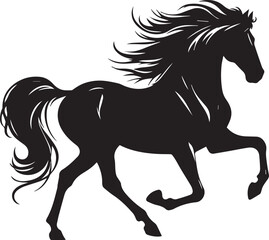 Black horse vector illustration silhouette of a wild running stallion