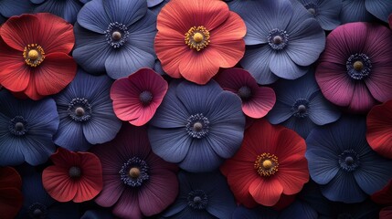 Obraz premium Close-up of many red and blue artificial flowers.