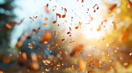 Music Notes Floating in the Air with a Bright Glowing Background