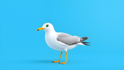 Obraz premium Cartoon Sea gull stands on the blue background 3D illustration Generative AI