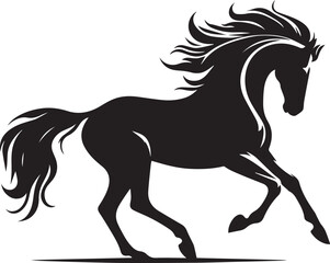 Black horse vector illustration silhouette of a wild running stallion