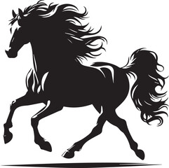 Black horse vector illustration silhouette of a wild running stallion