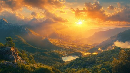 Beautiful mountain landscape at sunset scenic nature views wallpaper background desktop travel photography