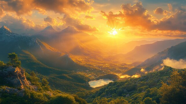 Beautiful mountain landscape at sunset scenic nature views wallpaper background desktop travel photography