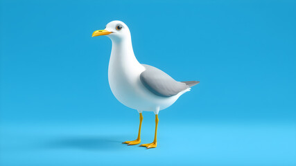 Obraz premium Cartoon Sea gull stands on the blue background 3D illustration Generative AI