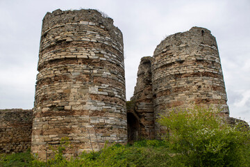 Historic Stone Ruins of a Medieval Castle with Circular Towers
