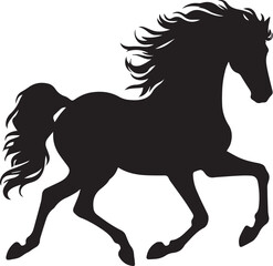 Black horse vector illustration silhouette of a wild running stallion