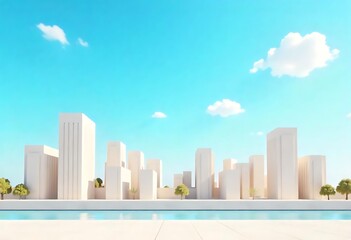 Clean Minimalist Cityscape with Simple Urban Forms isolated on transparent. PNG.