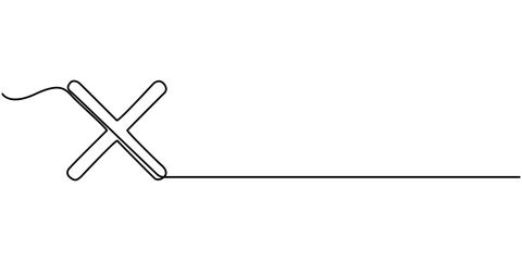 Fototapeta premium Cross Continuous Line Draw Long line cross icon. X. Continuous line. Vector single line drawing of a file with cross symbol. Continuous line cross icon in color. Christianity Religion. 