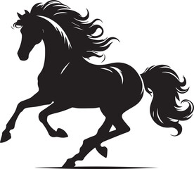 Black horse vector illustration silhouette of a wild running stallion