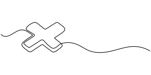 Obraz premium Cross Continuous Line Draw Long line cross icon. X. Continuous line. Vector single line drawing of a file with cross symbol. Continuous line cross icon in color. Christianity Religion. 