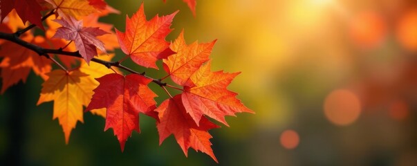 Fototapeta premium Colorful autumn leaves on a branch, foliage, leaf