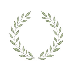Simple style wreath made of green leaves. Clip art on white background.
