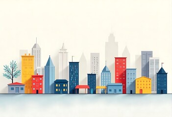 Simple Urban Structures in Minimalist Cityscape Illustration isolated on transparent. PNG.