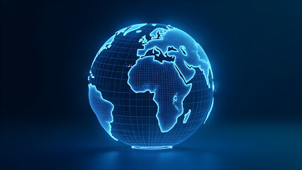 Fototapeta premium Futuristic Digital Earth Globe with Glowing Blue Network Connections – Global Technology Concept for Internet, Big Data, AI, Blockchain, Cybersecurity, Communication, Innovation and Virtual World