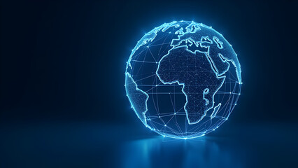 Fototapeta premium Futuristic Digital Earth Globe with Glowing Blue Network Connections – Global Technology Concept for Internet, Big Data, AI, Blockchain, Cybersecurity, Communication, Innovation and Virtual World