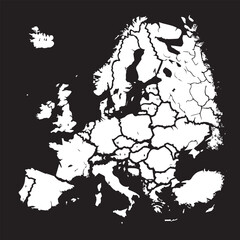 Clean Black-and-White Europe Map Vector with Sharp Borders & Minimal Detail