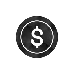Dollar Currency Icon with Watercolor Texture on Black Circle