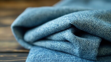 Close-up of Folded Blue Textured Fabric.