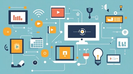 Connected devices, network of digital tools, graphic design