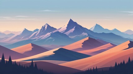 minimal abstract landscape background. Mountains, hills