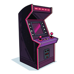 Design a vector illustration of a retro arcade game cabinet using bold, striking lines and vibrant colors, suitable for a poster or t-shirt print.