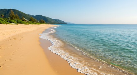 Obraz premium Golden Shore, Azure Dawn AI Generated