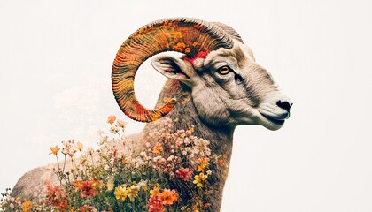 Obraz premium Double Exposure Portrait Blending Wildflower Meadow and Serene Landscape Capturing the Harmony of Wildlife and Nature