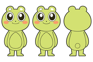 Three Views of a Cute Cartoon Light Green Bear Character with Smiling Face