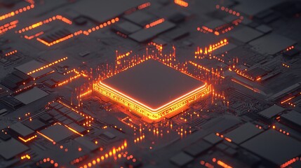 High-Tech CPU on Circuit Board, glowing