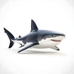 Fototapeta premium A detailed 3D rende of a great white shark swimming gracefully against a pure white background ideal for marine life documentaries or educational