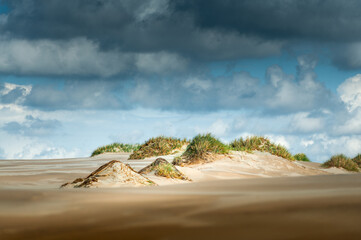 The famous, unique moving dunes in the Slovinski National Park, forming a desert-like landscape. Ever-living, they constantly move under the influence of the wind.