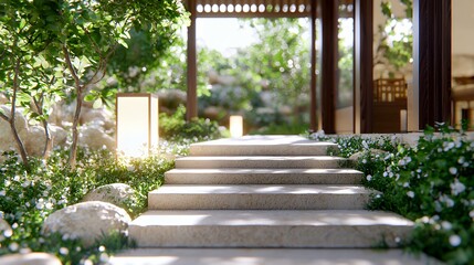 Serene garden steps to a peaceful pavilion