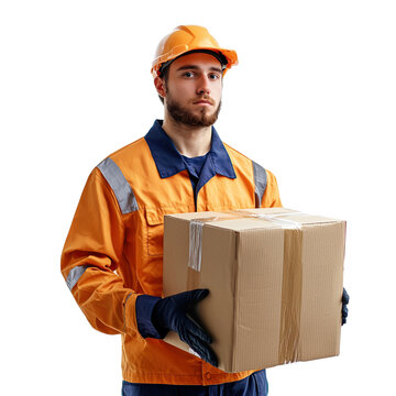 Delivery man holding package.