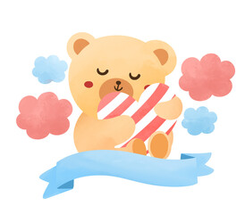 Teddy bear cartoon holding heart illustration watercolor