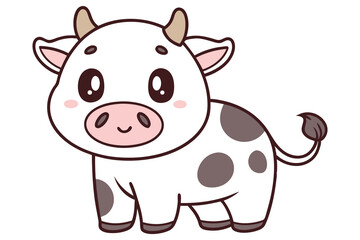Fototapeta premium Cute Cartoon Cow White with Brown Spots, Rounded Edges on Transparent