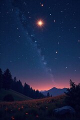 Fototapeta premium Single golden star shining against an inky night sky, , gold, space