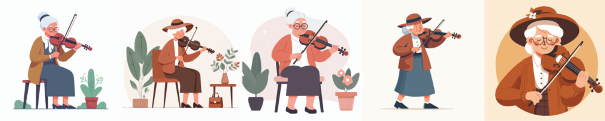 vector collection of grandmothers playing the violin