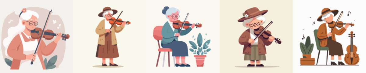 vector collection of grandmothers playing the violin
