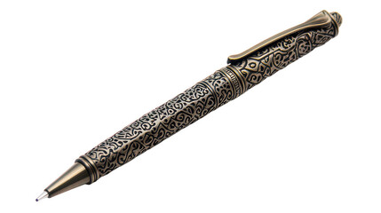 Elegant Ornate Fountain Pen with Intricate Metal Design and Gold Accents on Transparent Background