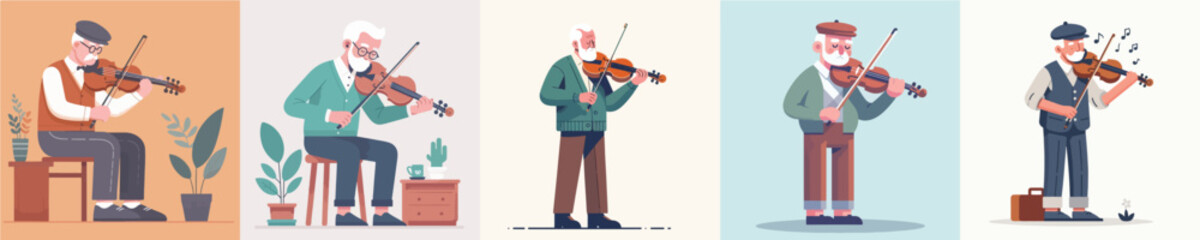 vector collection of grandfather playing the violin