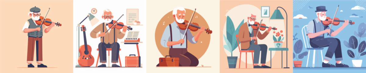 Fototapeta premium vector collection of grandfather playing the violin