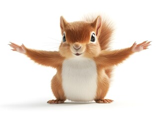 An adorable cartoon squirrel with outstretched arms welcomes you with a heartwarming hug and friendly gesture. © Thatsanee Techakaew