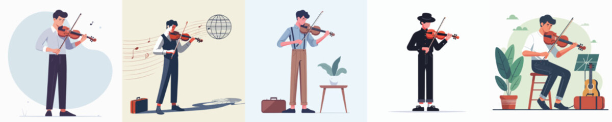 collection of vectors of young men playing the violin © Andreas