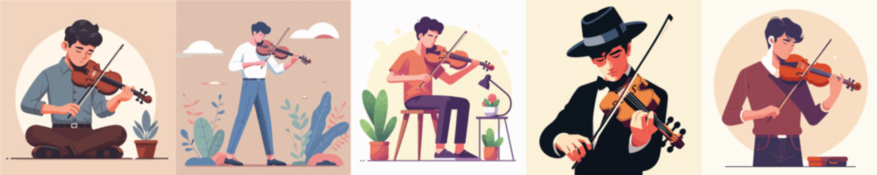 collection of vectors of young men playing the violin