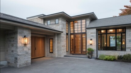 Modern House Entrance with Architectural Elegance and Natural Light