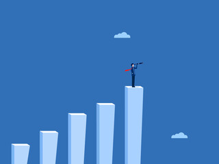 Businessman holding binoculars on a bar chart looking for a new job