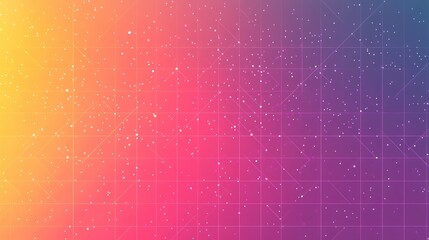 A vibrant digital art piece featuring a gradient of pink, orange, and purple hues, overlaid with a subtle grid pattern and scattered light points, creating a futuristic and energetic aesthetic.